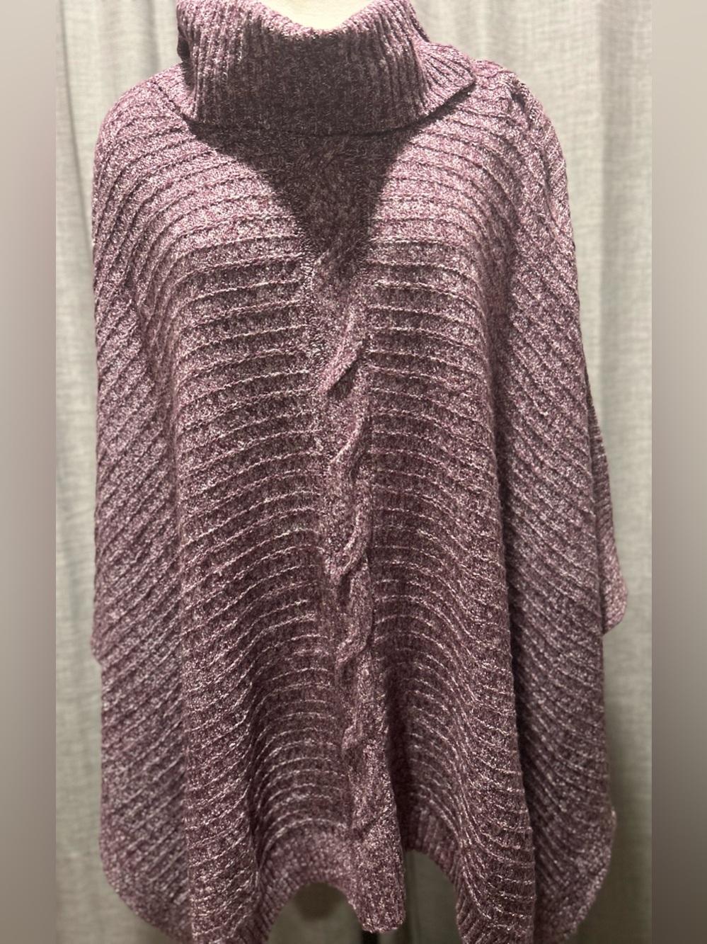Wonderly Mauve Cable-Knit Turtleneck Poncho